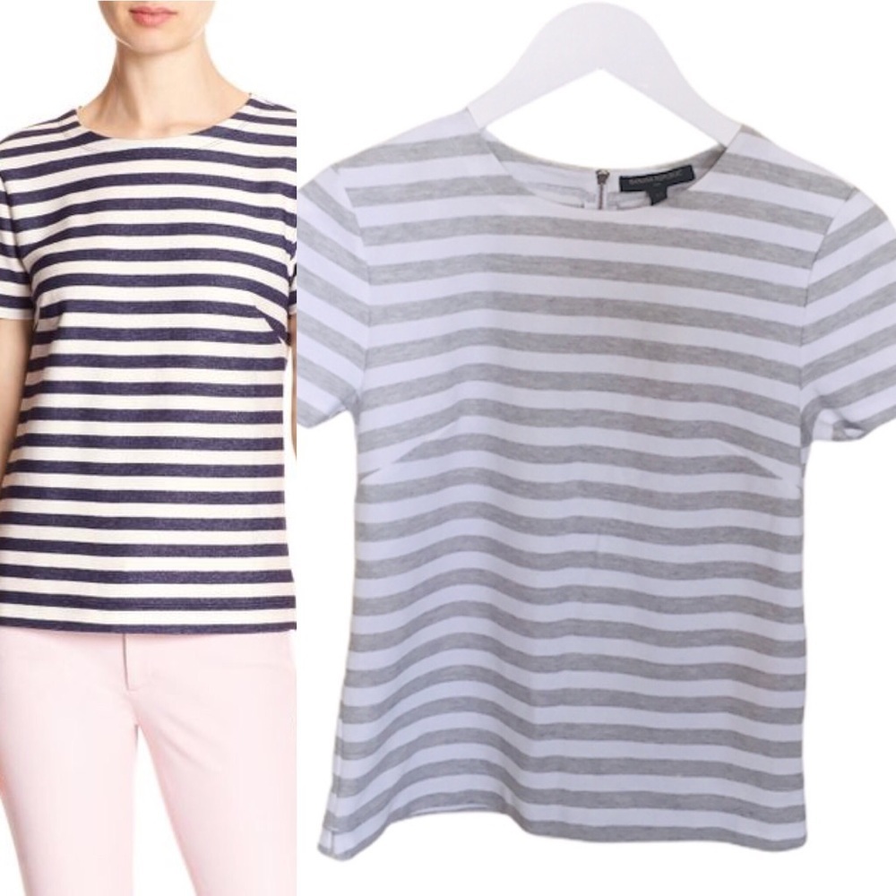 BANANA REPUBLIC Stripe Blouse/Top With Zipper Back & Cap Sleeves Grey Size XS